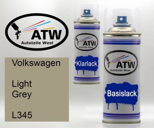 Volkswagen, Light Grey, L345: 400ml Sprühdose + 400ml Klarlack - Set, von ATW Autoteile West.